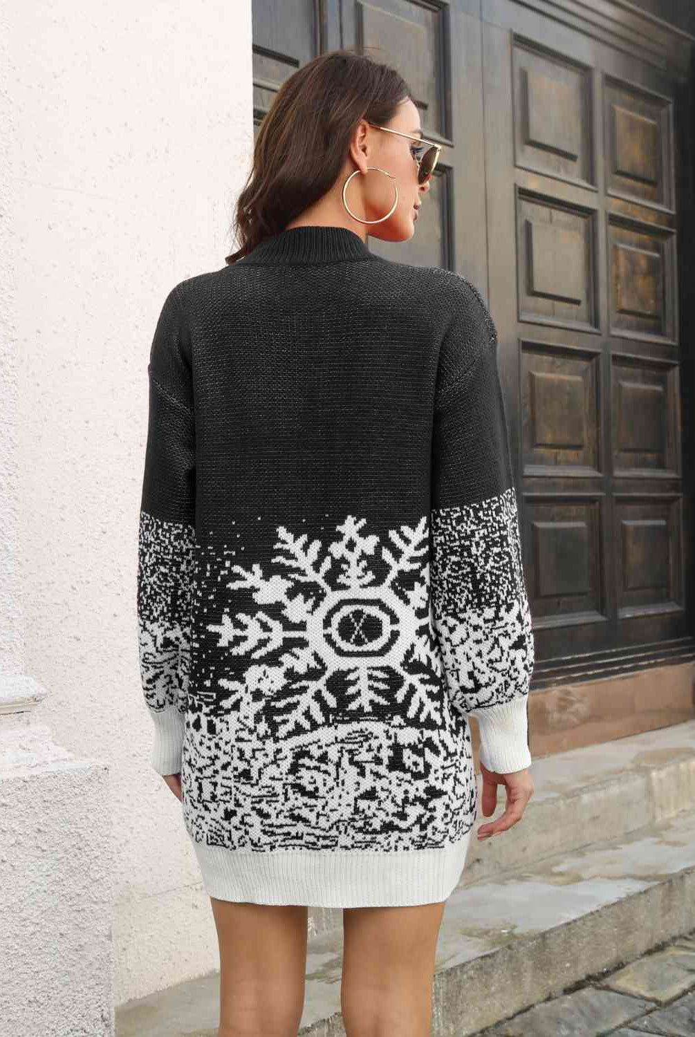 Gray Snowflake Pattern Sweater Dress Gifts