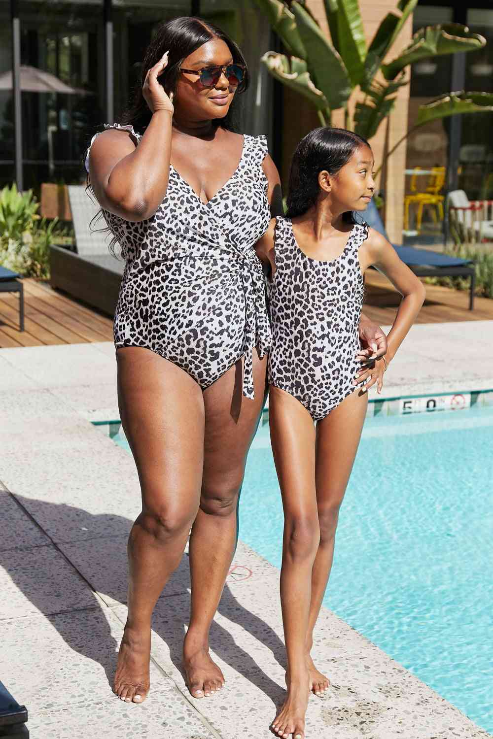 Gray Marina West Swim Float On Ruffled One-Piece in Cat Trends