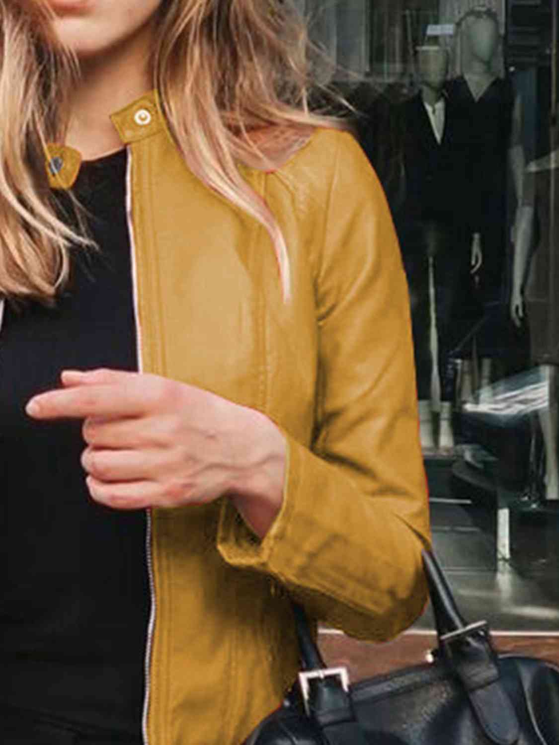 Dark Khaki Mock Neck Zip Up Jacket Holiday