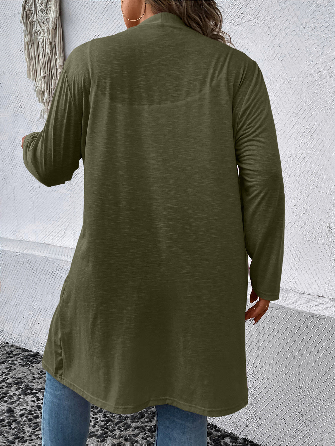 Light Gray Plus Size Button Down Longline Cardigan Clothing