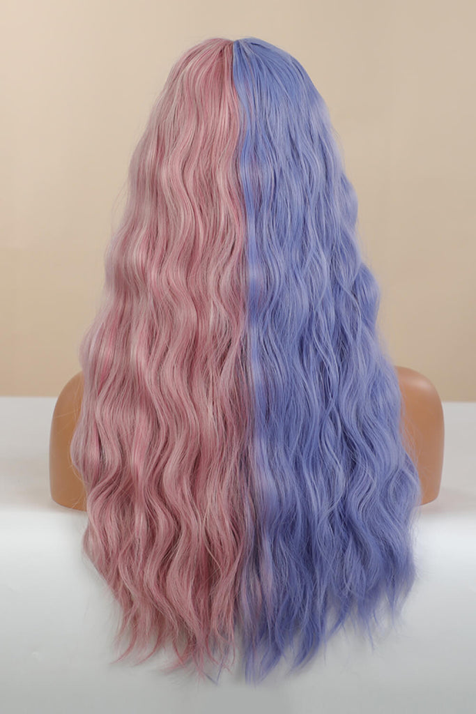 Dark Gray Play Good For You 13*1" Full-Machine Wigs Synthetic Long Wave 26" in Blue/Pink Split Dye Wigs