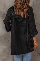 Dark Slate Gray Rarely Seen Drawstring Hooded Longline Jacket Coats & Jackets