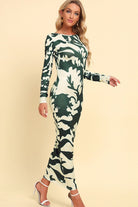 Bisque Printed Backless Long Sleeve Maxi Dress Clothes