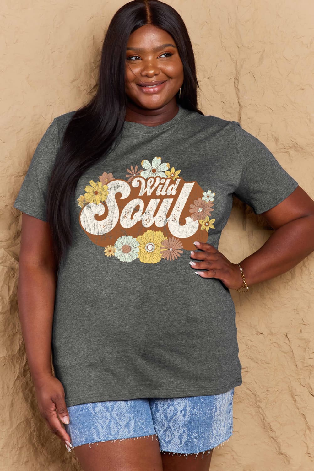 Dim Gray Simply Love Full Size WILD SOUL Graphic Cotton T-Shirt Graphic Tees