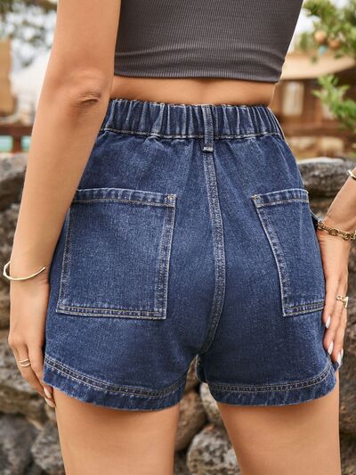 Dark Slate Gray High Waist Denim Shorts with Pockets Denim