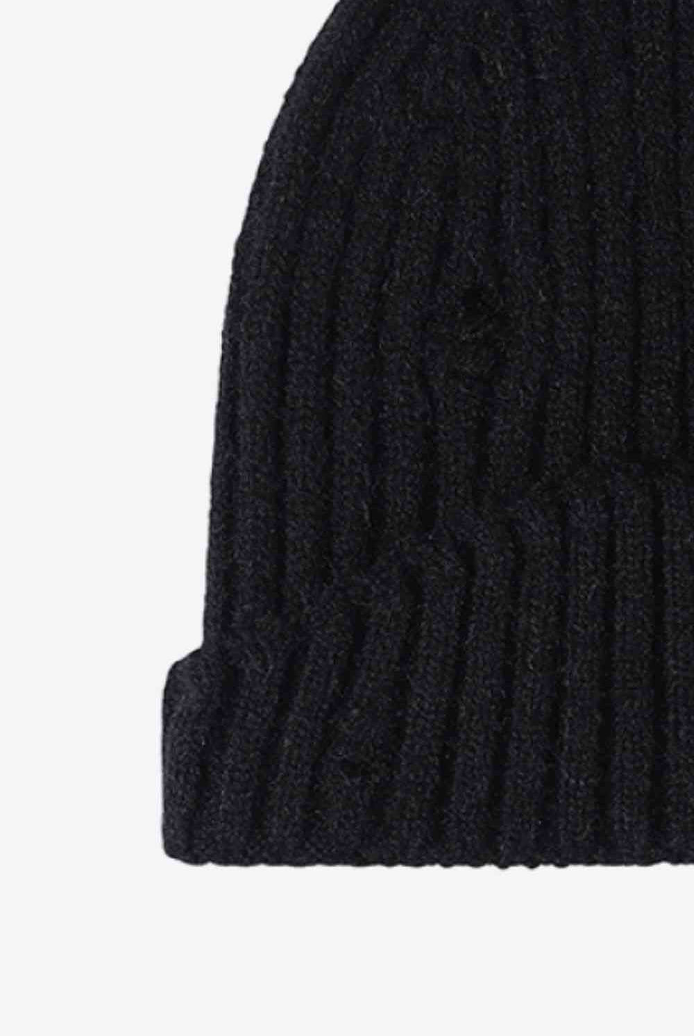 Black Distressed Rib-Knit Beanie Winter Accessories