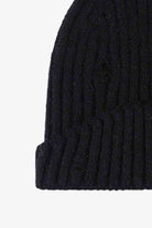 Black Distressed Rib-Knit Beanie Winter Accessories