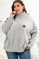 Light Gray Plus Size Turtle Neck Long Sleeve Sweater Clothing