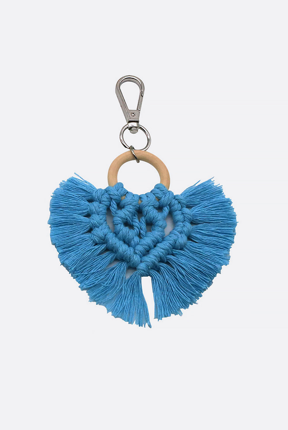 Steel Blue Assorted 4-Pack Heart-Shaped Macrame Fringe Keychain Key Chains