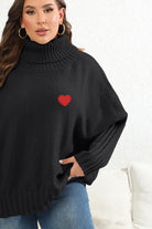 Dark Slate Gray Plus Size Turtle Neck Long Sleeve Sweater Clothing