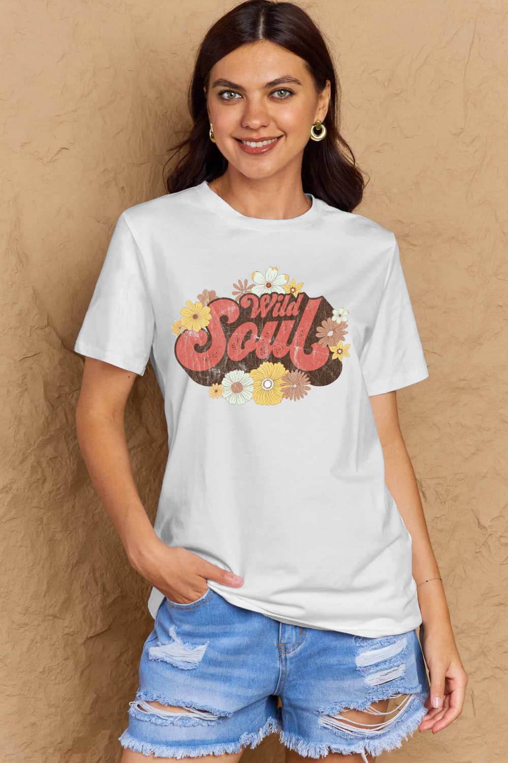 Rosy Brown Simply Love Full Size WILD SOUL Graphic Cotton T-Shirt Graphic Tees