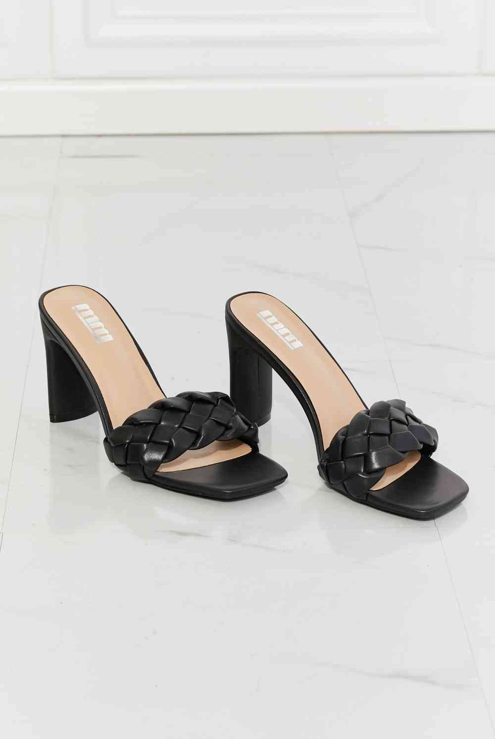 Light Gray MMShoes Top of the World Braided Block Heel Sandals in Black Shoes