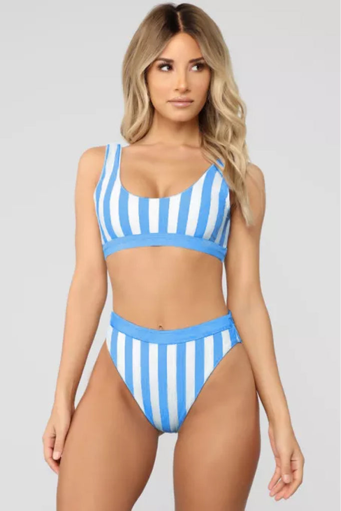 Light Gray Do It Better Striped Bikini Set Swimwear