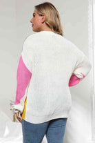 Light Gray Plus Size Color Block Round Neck Sweater Plus Size Clothes