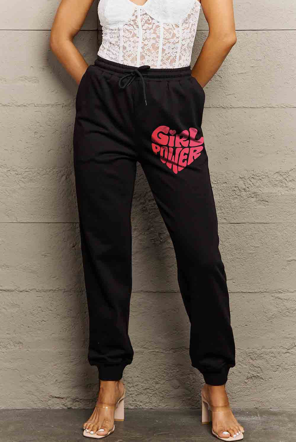 Rosy Brown Simply Love Full Size GIRL POWER Graphic Sweatpants Sweatpants