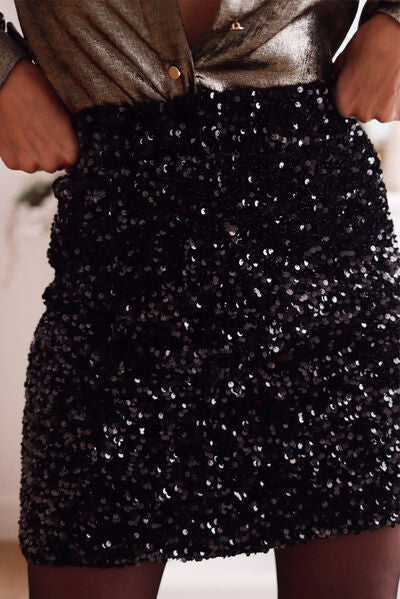 Dark Gray Sequin Mini Skirt Clothing