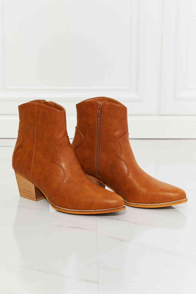 Saddle Brown MMShoes Watertower Town Faux Leather Western Ankle Boots in Ochre Shoes