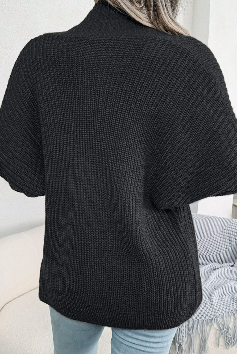 Light Gray Rib-Knit Open Front Dolman Sleeve Cardigan Shirts & Tops