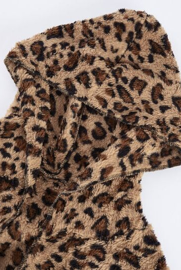 Dim Gray Leopard Open Front Hooded Jacket Trends