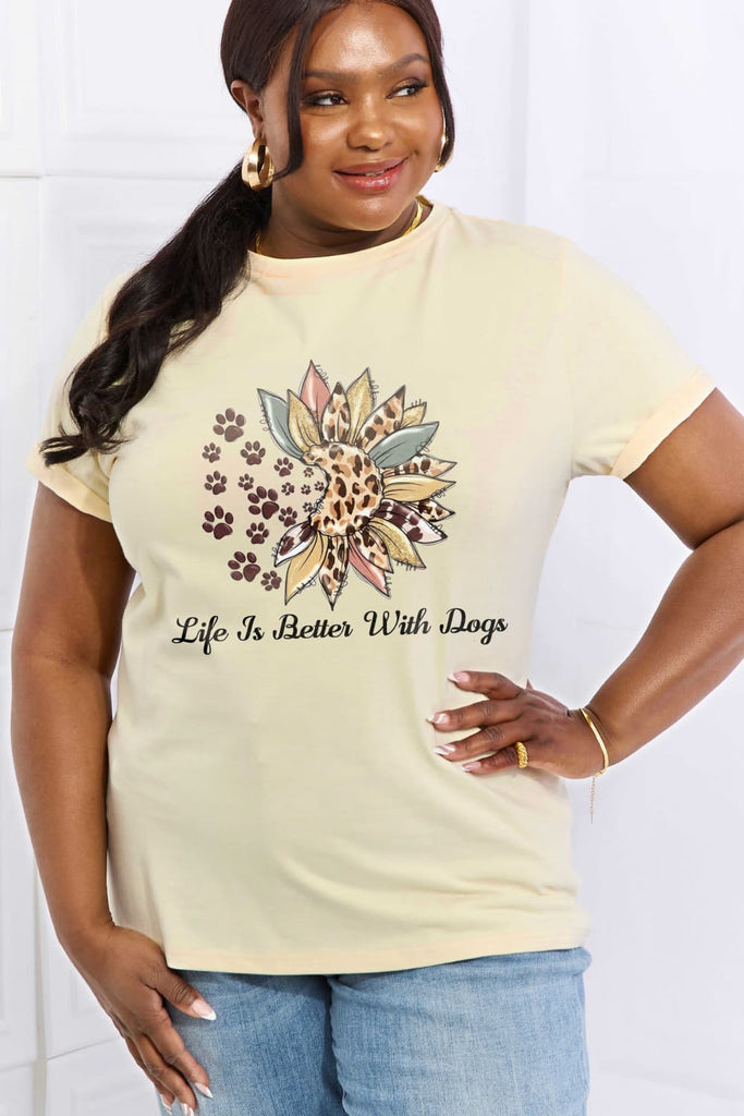 Light Gray Simply Love Simply Love Full Size LIFE IS BETTER WITH DOGS Graphic Cotton Tee Graphic Tees