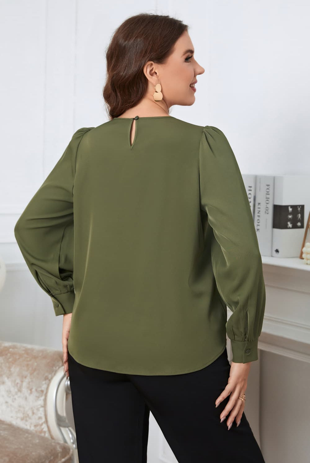 Dim Gray Supplying The Demand Plus Size Round Neck Long Sleeve Blouse Plus Size Tops
