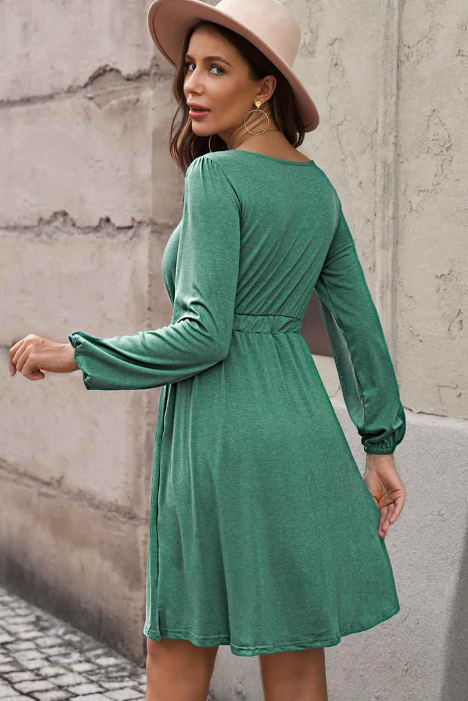 Dark Gray The Magic Dress Scoop Neck Empire Waist Long Sleeve Mini Dress Casual Dresses