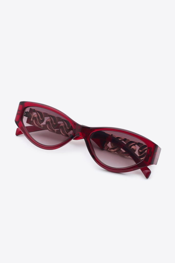White Smoke Chain Detail Temple Cat Eye Sunglasses Sunglasses