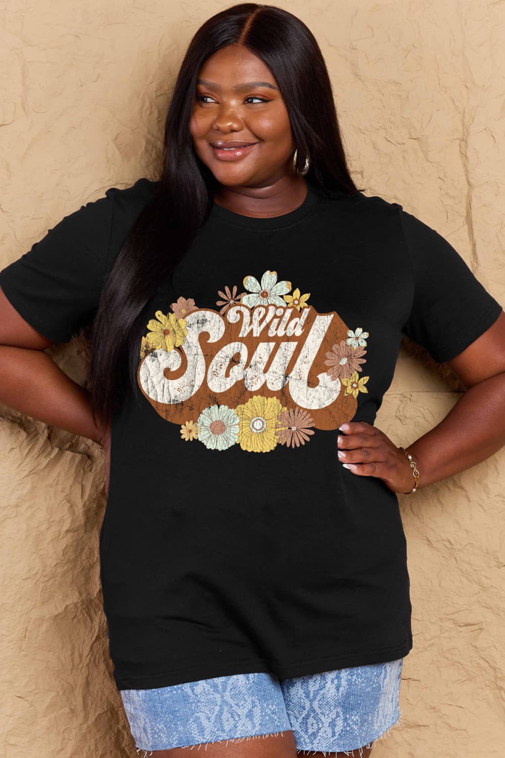 Tan Simply Love Full Size WILD SOUL Graphic Cotton T-Shirt Graphic Tees