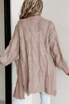 Gray Cable-Knit Dropped Shoulder Cardigan Clothing
