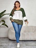 Gray Velvet Crush Plus Size Color Block Long Sleeve Sweater Plus Size Tops