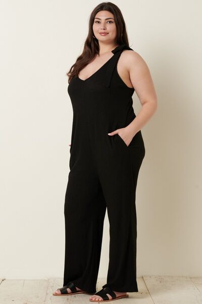 Black Mittoshop Rib Knit V-Neck Cross Back Jumpsuit Clothing