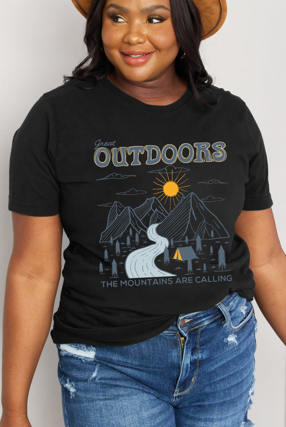 Dark Slate Gray Simply Love Full Size GREAT OUTDOORS Graphic Cotton Tee Tops