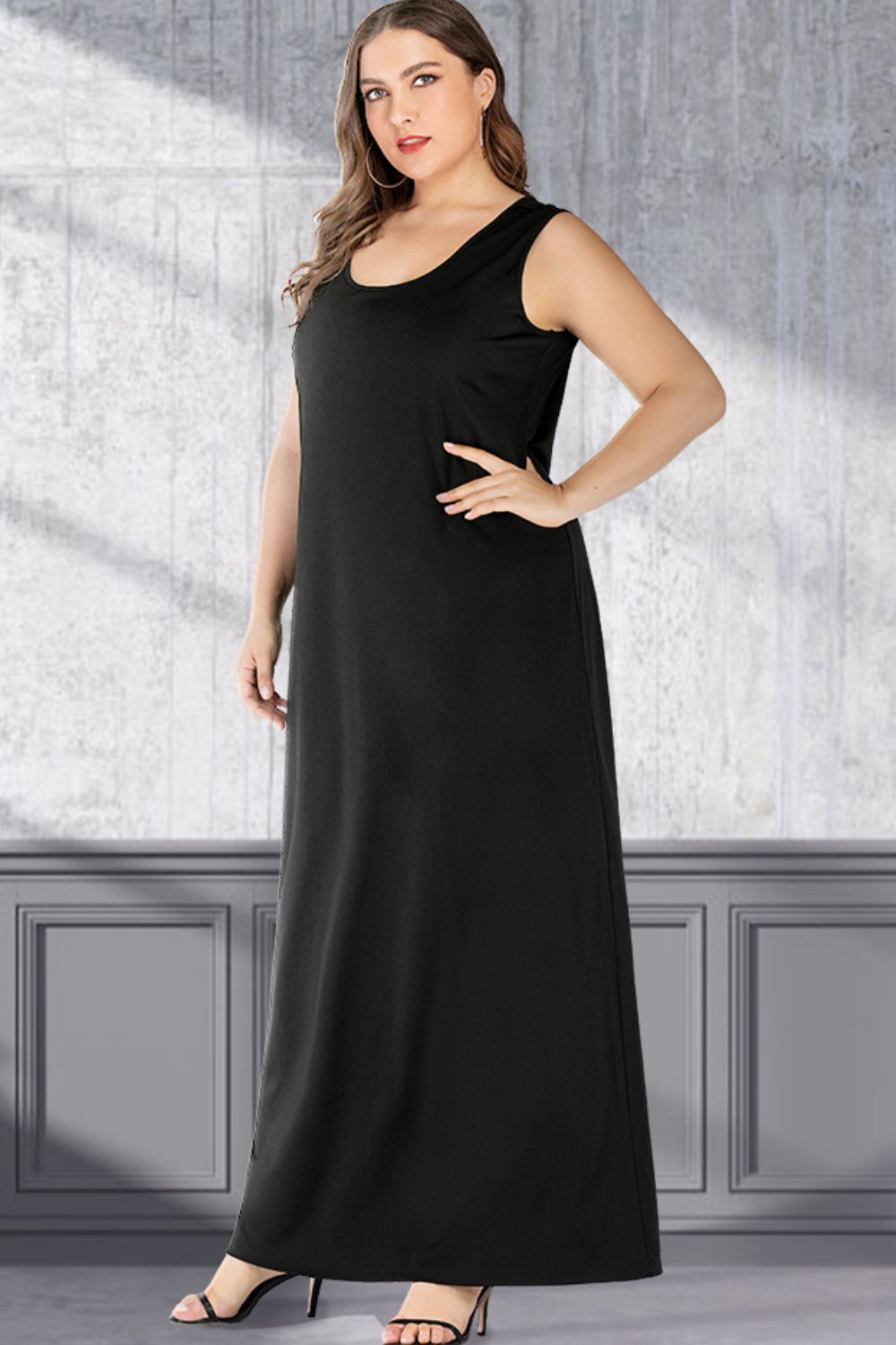 Gray Plus Size Scoop Neck Maxi Tank Dress Plus Size Clothes