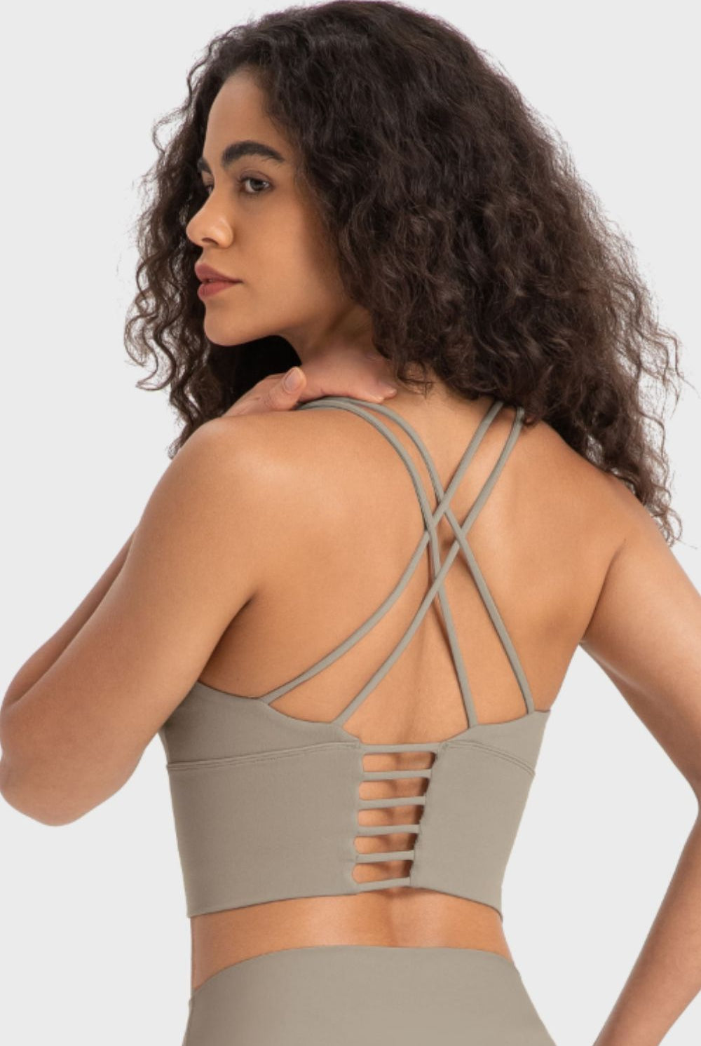 Rosy Brown Sugar and Spice Crisscross Back Ladder Detail Sports Bra activewear