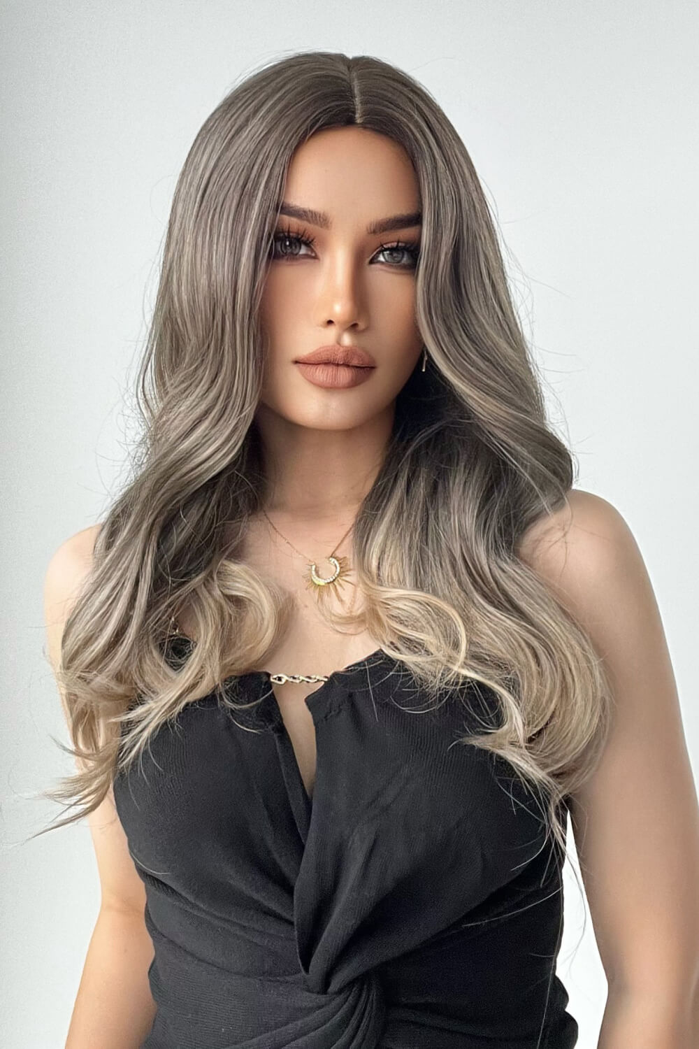 Light Gray Alexa 13*1" Full-Machine Wigs Synthetic Long Straight 24" Wigs