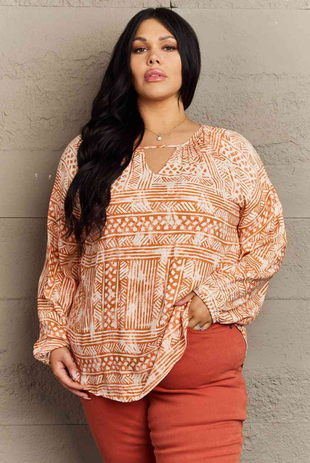Rosy Brown HEYSON Just For You Full Size Aztec Tunic Top Clothing