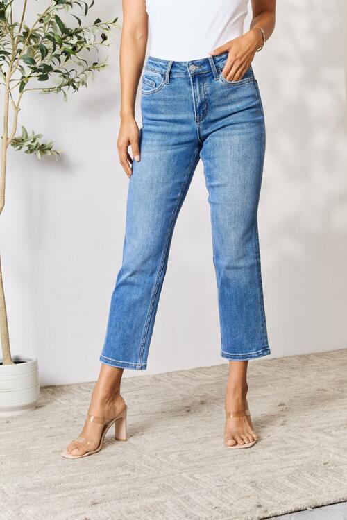 Light Gray BAYEAS Full Size High Waist Straight Jeans Denim