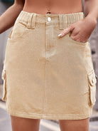 Tan Denim Mini Skirt with Pockets Denim
