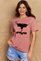 Rosy Brown Simply Love Full Size Bat & Pumpkin Graphic Cotton T-Shirt Clothing