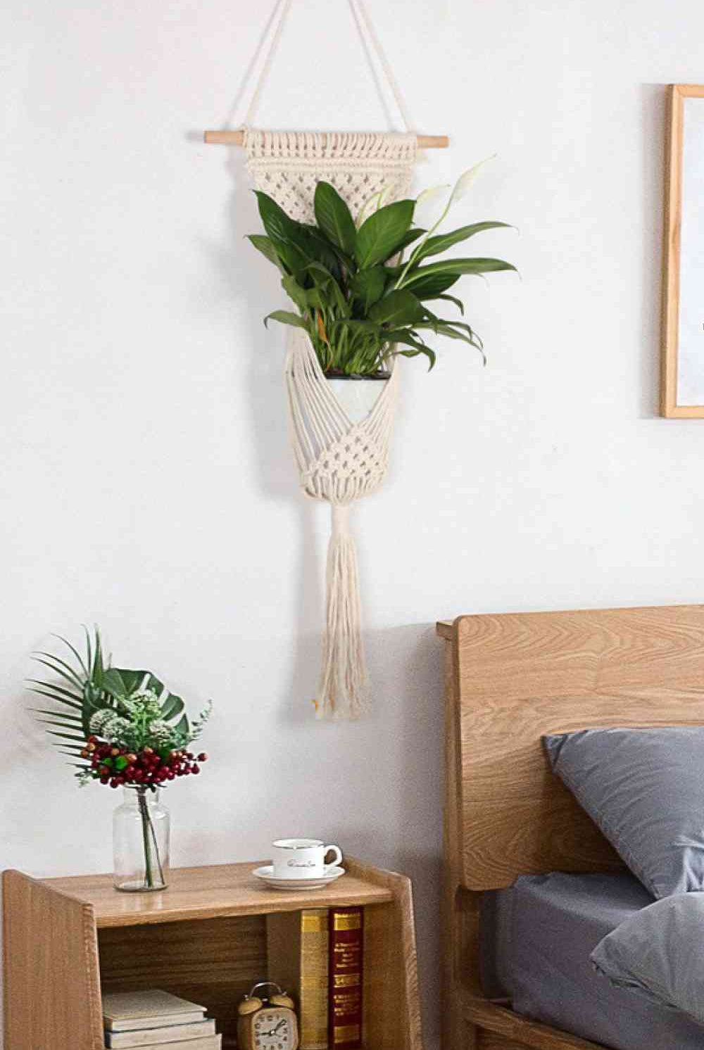 Light Gray Plant Mom Macrame Basket Wall Hanging Home