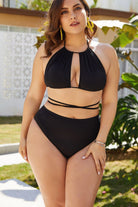 Rosy Brown What’s My Name Plus Size Cutout Tied Backless Bikini Set Plus Size Swimsuits