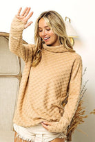 Tan BiBi Checkered Round Neck Thumbhole Long Sleeve Top Capsule