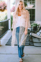 Gray Sequin Open Front Sheer Cardigan Holiday