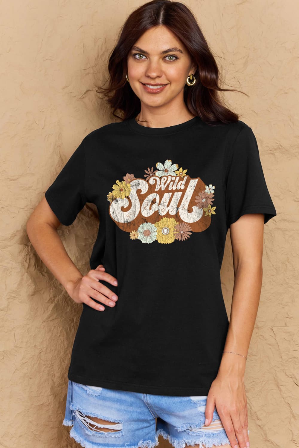 Tan Simply Love Full Size WILD SOUL Graphic Cotton T-Shirt Graphic Tees