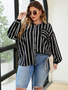 Black Plus Size Striped Shirt Clothing