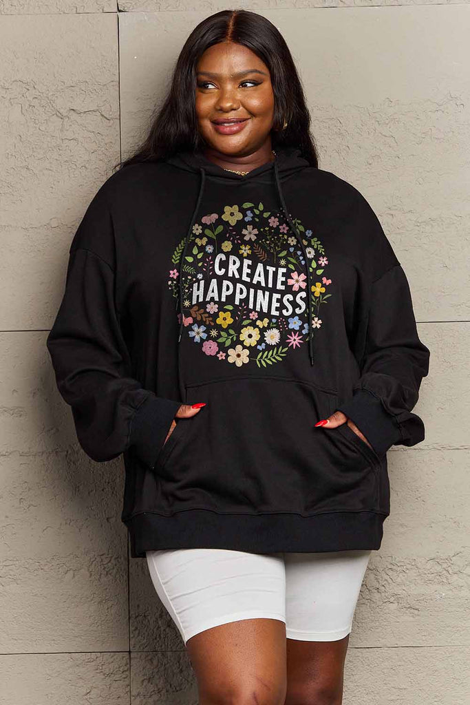 Dark Gray Simply Love Simply Love Full Size CREATE HAPPINESS Graphic Hoodie Sweatshirts