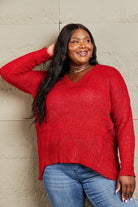 Firebrick By The Fire Full Size Draped Detail Knit Sweater Sweaters
