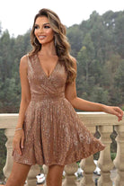 Dim Gray Sequin Surplice Neck Sleeveless Dress Holiday