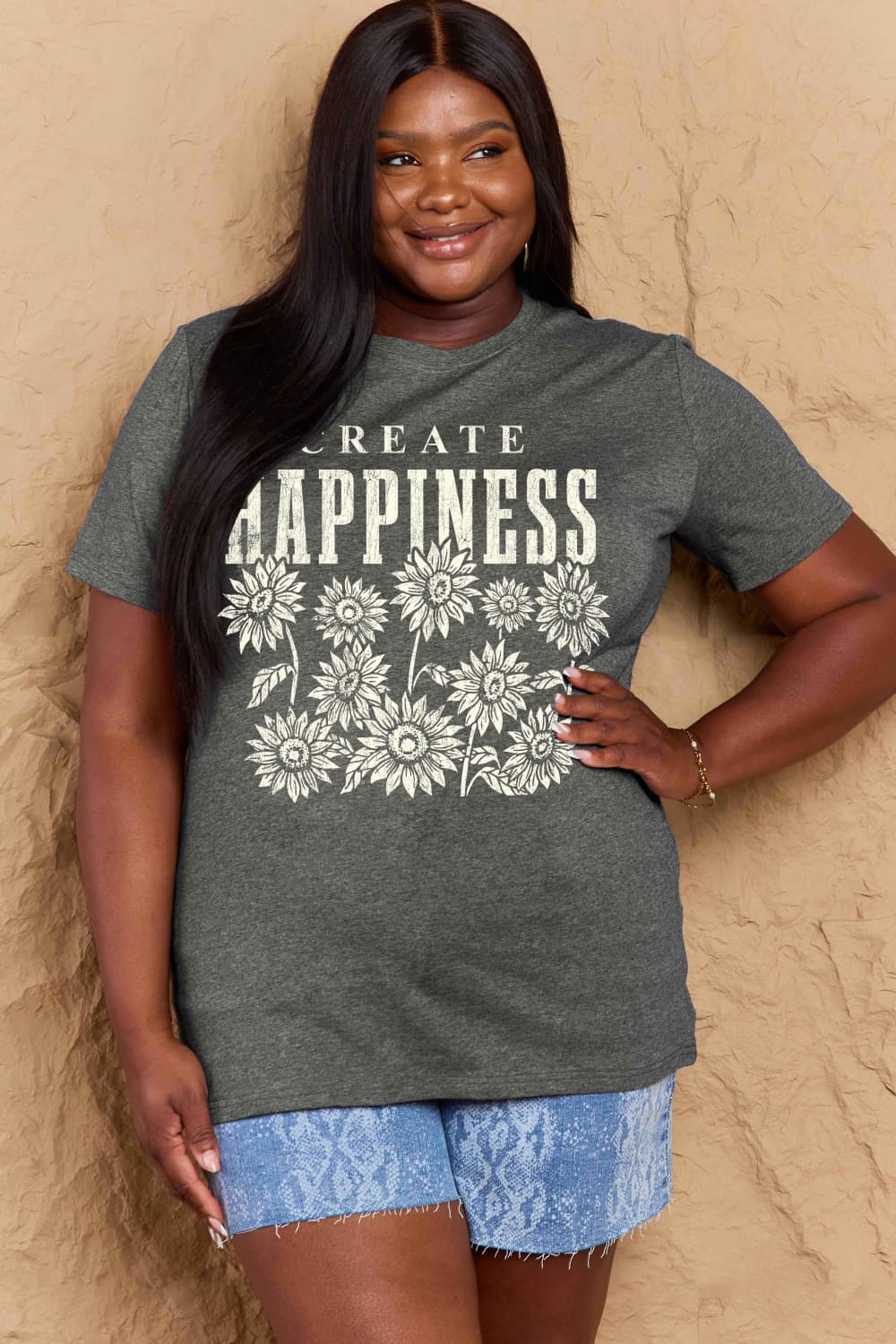Dim Gray Simply Love Full Size CREATE HAPPINESS Graphic Cotton T-Shirt