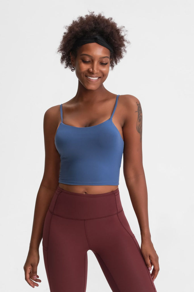 Dark Olive Green Feel Like Skin Scoop Neck Sports Cami activewear